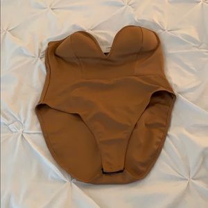 Boohoo Tan Deep Plunge Bodysuit